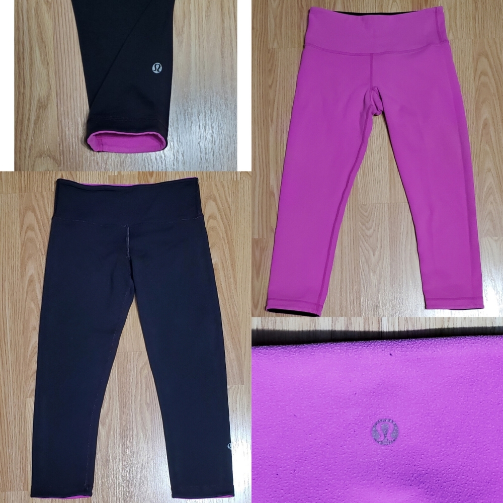 Lululemon size 4 reversible wunder under pull on sports crop leggings black pink - Picture 2 of 15
